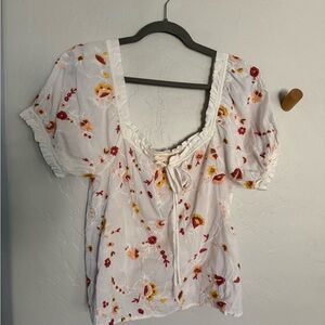 Sezane Floral Puff Sleeve Blouse Top